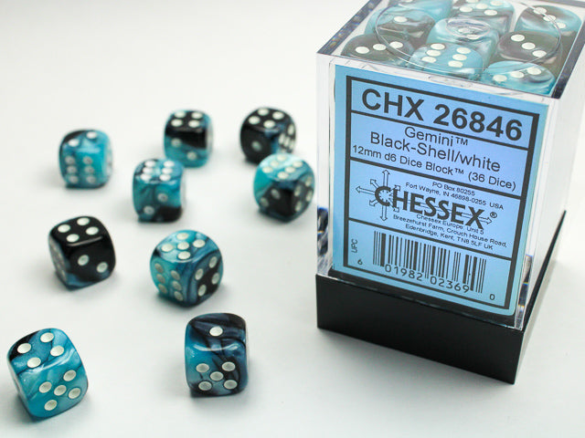 HammerHouse | CHX-26846 Chessex Gemini 12mm d6 Black-Shell/white Dice ...