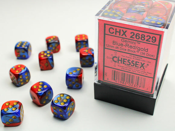 Gemini 12mm d6 Blue-Red/gold Dice Block (36 dice) 12mm Dice Chessex 