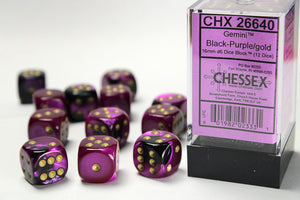 Gemini 16mm d6 Black-Purple/gold Dice Block (12 dice) 16mm Dice Chessex 
