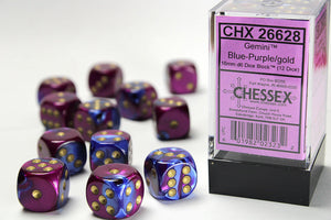 Gemini 16mm d6 Blue-Purple/gold Dice Block (12 dice) 16mm Dice Chessex