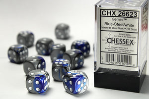 Gemini 16mm d6 Blue-Steel/white Dice Block (12 dice) 16mm Dice Chessex