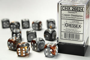 Gemini 16mm d6 Copper-Steel/white Dice Block (12 dice) 16mm Dice Chessex 
