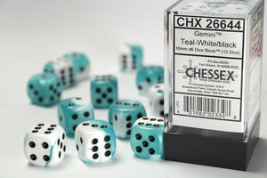 Gemini 16mm d6 Teal-White/black Dice Block (12 dice) 16mm Dice Chessex 