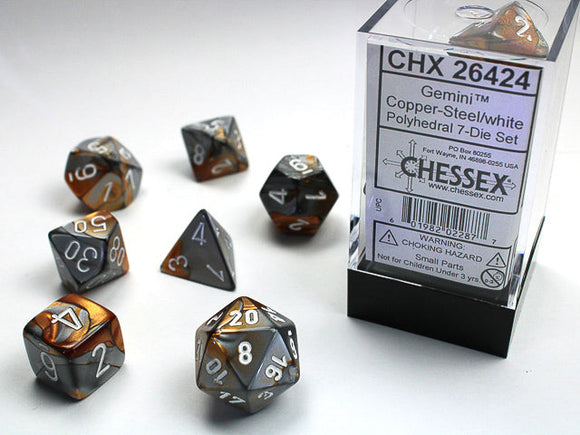 Gemini Polyhedral Copper-Steel/white 7-Die Set 7-Die Set Chessex