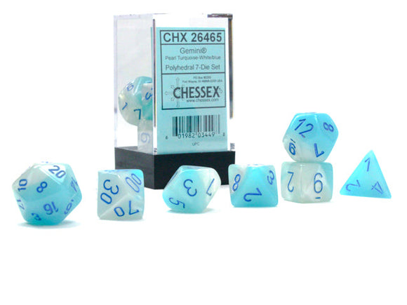 Gemini Polyhedral Pearl Turquoise-White/blue Luminary 7-Die Set 7-Die Set Chessex 