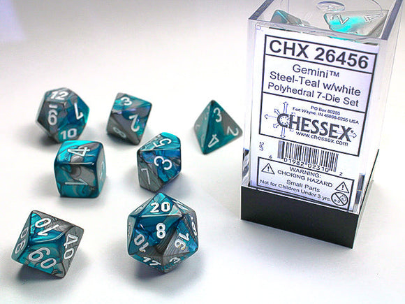 Gemini Polyhedral Steel-Teal/white 7-Die Set 7-Die Set Chessex