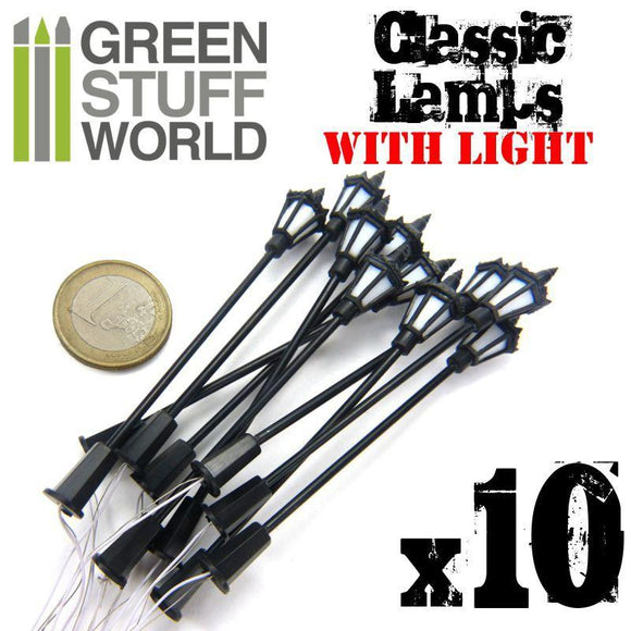 GSW 10x Classic Lamps with LED Lights GSW Hobby Green Stuff World 