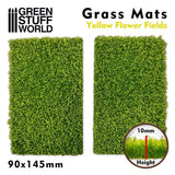 GSW Grass Mat Cutouts - Yellow Flower Field Basing Mats Green Stuff World 