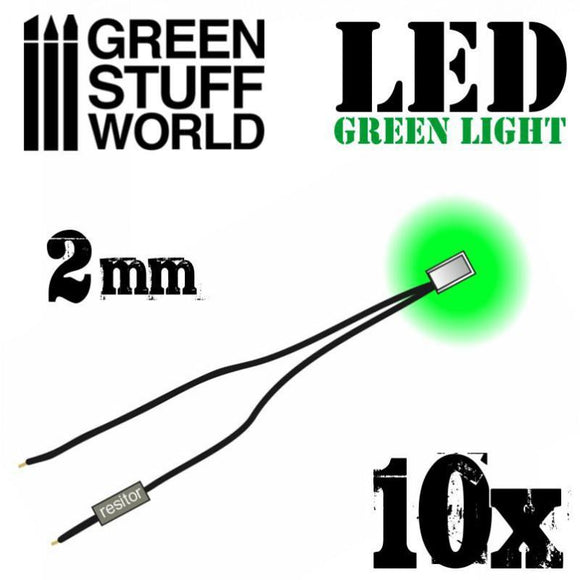 GSW Green LED Lights - 2mm GSW Hobby Green Stuff World 