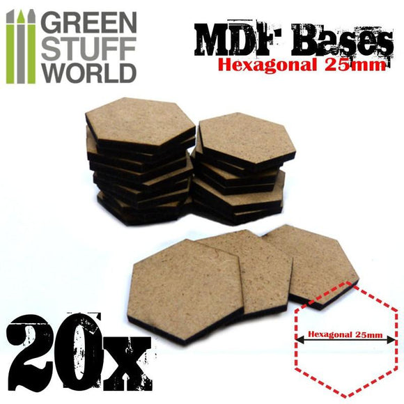 GSW MDF Bases - Hexagonal 25 mm GSW Hobby Green Stuff World 