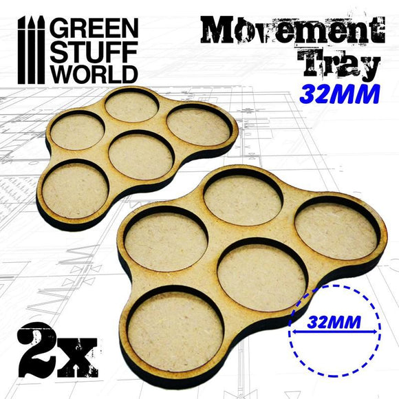 GSW MDF Movement Trays 32mm x5 - Skirmish GSW Hobby Green Stuff World 