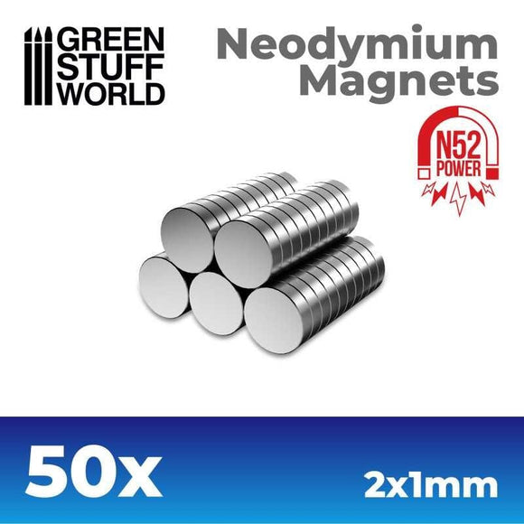 GSW Neodymium Magnets 2x1mm - 50 units (N52) Magnets Green Stuff World 