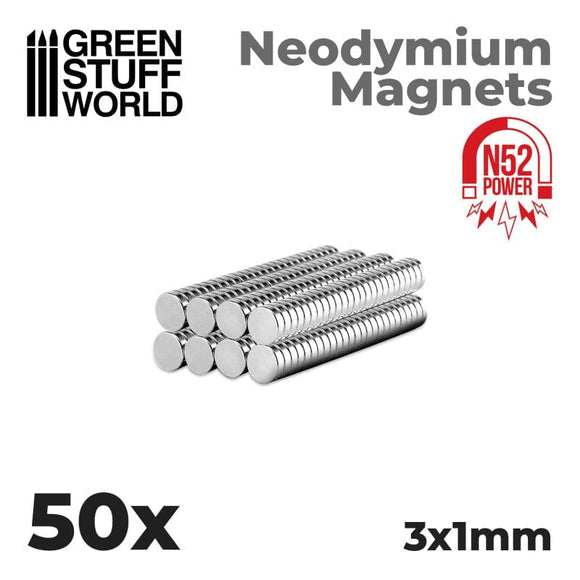 GSW Neodymium Magnets 3x1mm - 50 units (N52) Magnets Green Stuff World 