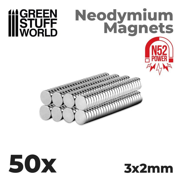 GSW Neodymium Magnets 3x2mm - 50 units (N52) Magnets Green Stuff World 