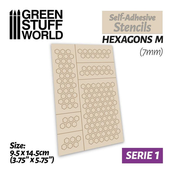 GSW Self-adhesive stencils - Hexagons M - 7mm Stencils Green Stuff World