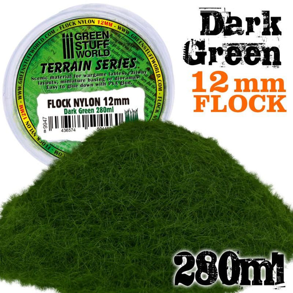GSW Static Grass Flock 12mm - Dark Green - 280 ml GSW Hobby Green Stuff World 