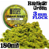 GSW Static Grass Flock 3 mm - Realistic Green - 180 ml GSW Hobby Green Stuff World 