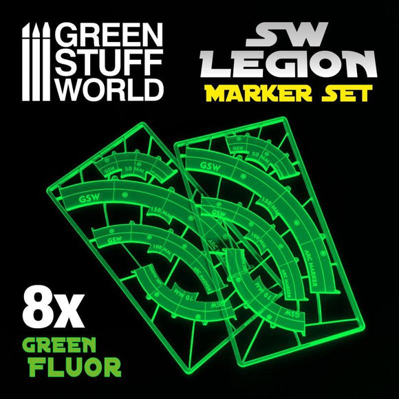 GSW SW Legion arc-shaped line of fire markers - GREEN FLUOR Game Measure Green Stuff World 
