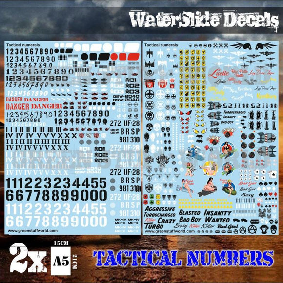 GSW Waterslide Decals - Tactical Numerals and Pinups GSW Hobby Green Stuff World 