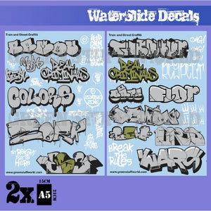 GSW Waterslide Decals - Train and Graffiti Mix - Silver and Gold GSW Hobby Green Stuff World 