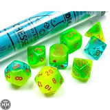 Lab Dice Gemini Plasma Green-Teal/Orange Set Lab Dice Sets - Series 5 Chessex