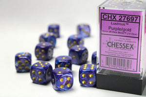 Lustrous 16mm d6 Purple/gold Dice Block (12 dice) 16mm Dice Chessex 