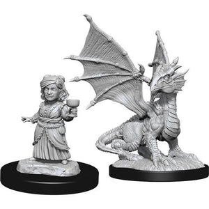 Silver Dragon Wyrmling & Female Halfling D&D RPG Miniatures Wizkids 