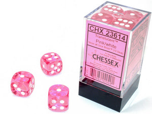 Translucent 16mm d6 Pink/white Dice Block (12 dice) 16mm Dice Chessex 