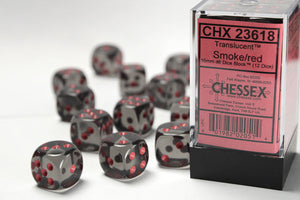 Translucent 16mm d6 Smoke/red Dice Block (12 dice) 16mm Dice Chessex 