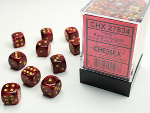 Vortex 12mm d6 Burgundy/gold Dice Block (36 dice) 12mm Dice Chessex 