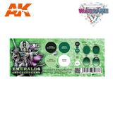 Wargame Color Set. Emeralds And Green Gems AK Paint Sets AK Interactive 